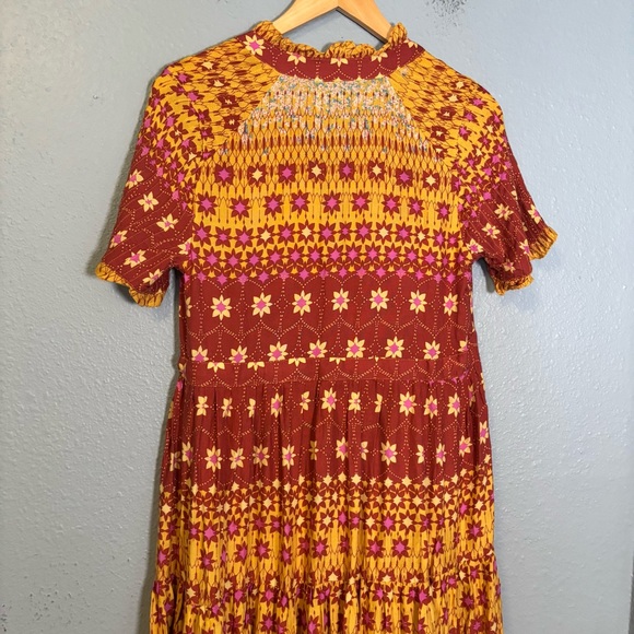 Free People Rare Feeling Red and Yellow Floral Maxi Dress XS Cottagecore Peasant - Picture 10 of 13